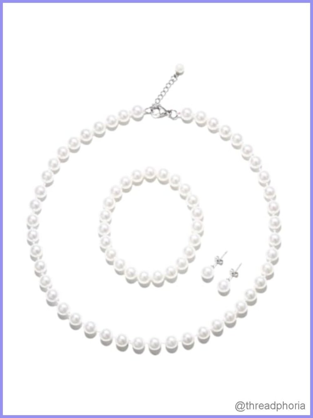 8mm Faux Pearl Jewelry Set with Necklace Bracelet Earrings, Glass Imitation